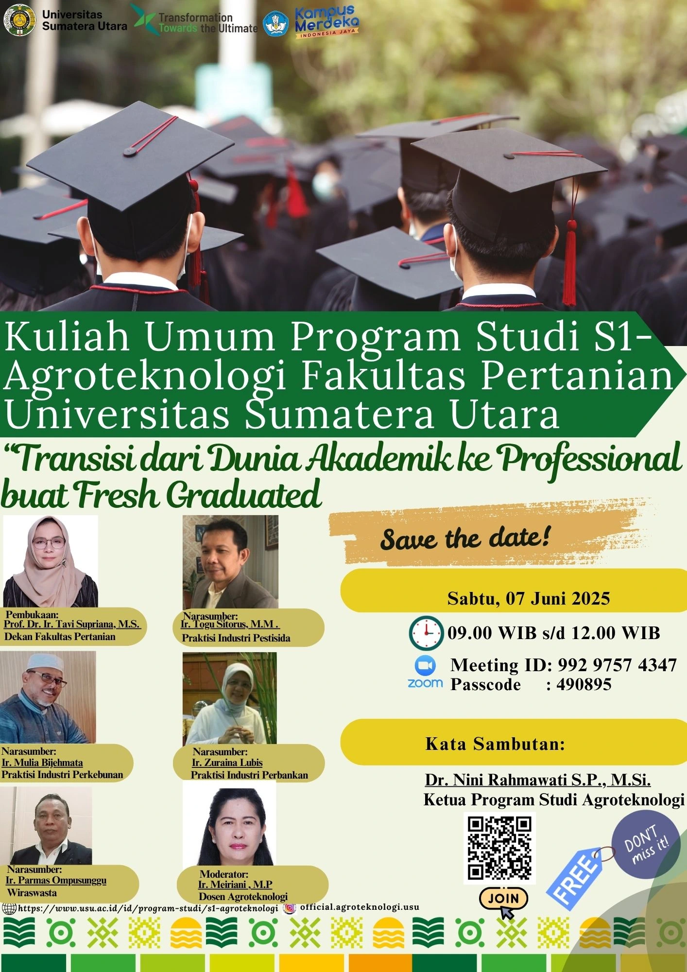 Public Lecture – Undergraduate Program in Agrotechnology, FP USU: "Transition from Academic Life to the Professional World for Fresh Graduates"
